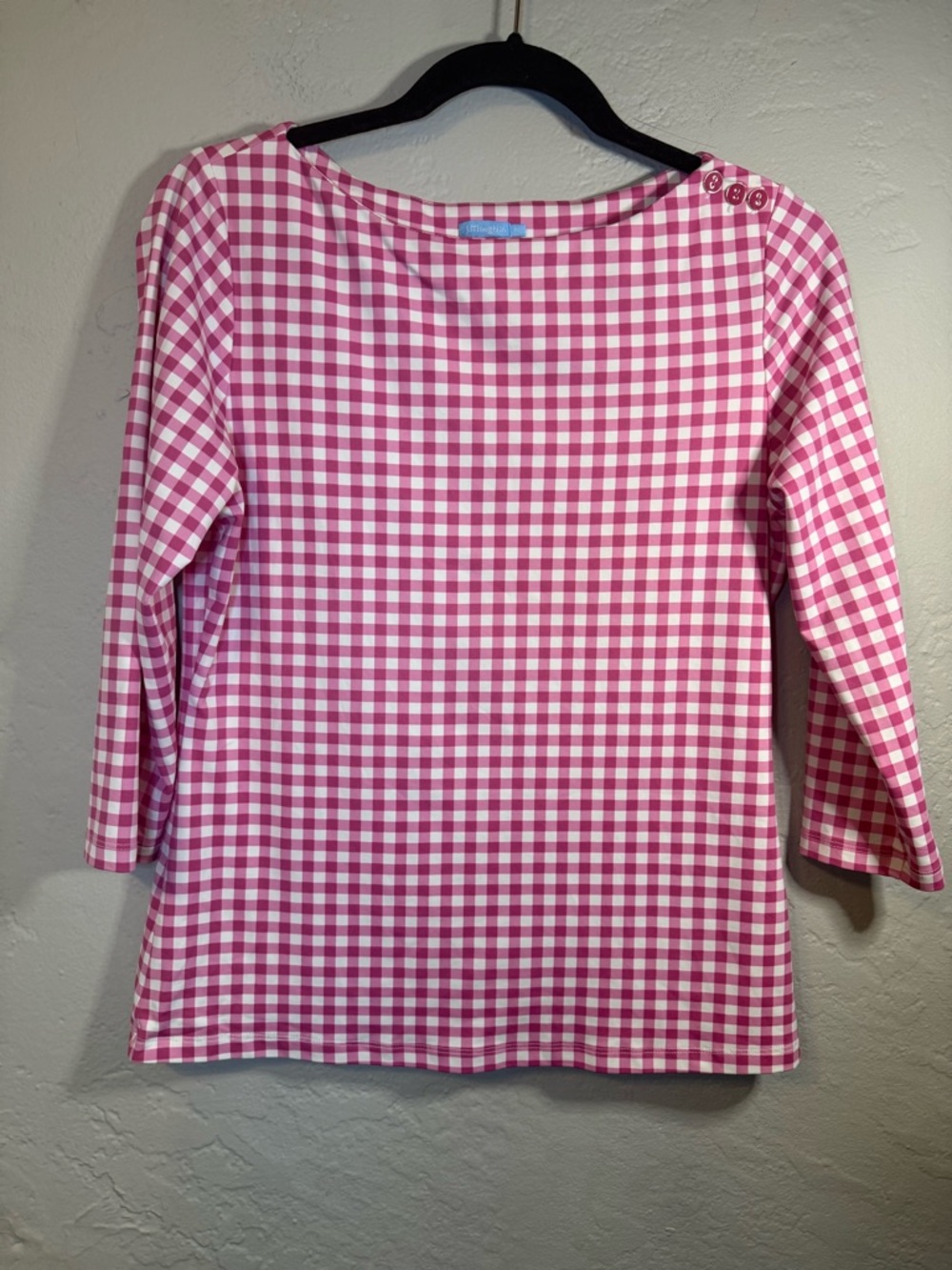 J. McLaughlin Pink Gingham Windsong Top with three-quarter sleeves Size Medium - Picture 3 of 9